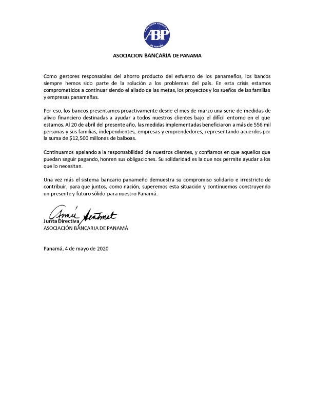 Comunicado oficial de la Asociación de Bancos de Panamá - Acuerdo de Extensión de Moratoria-pag2
